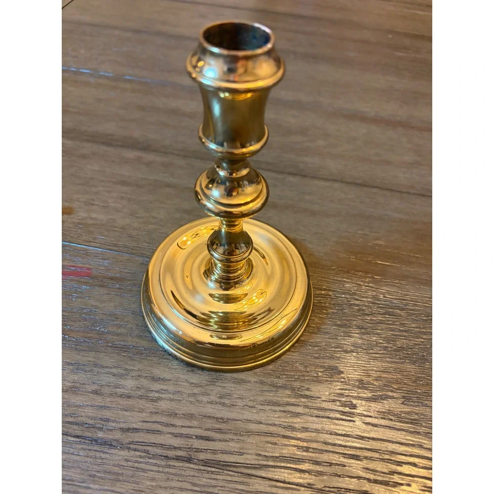 Baldwin Candlestick Holder OS Polished Solid Brass Forged Baluster USA colonial